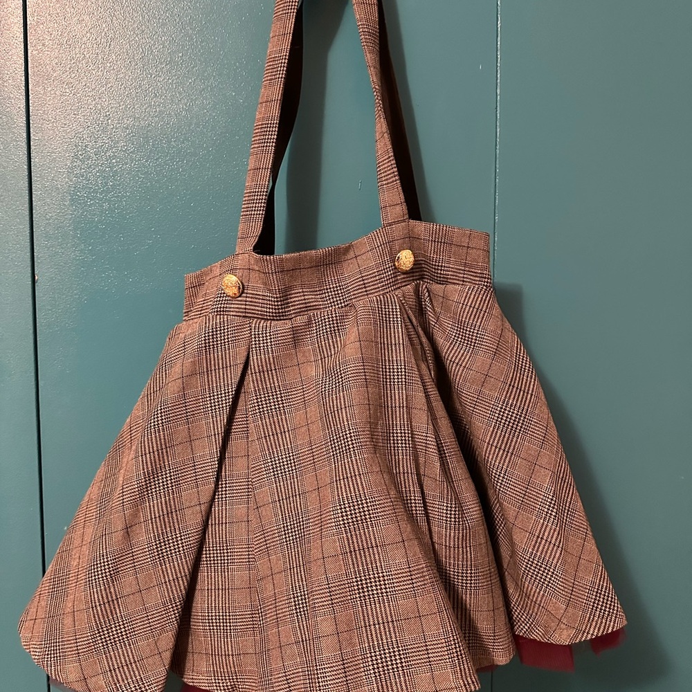 Plaid school girl dance skirt with suspenders